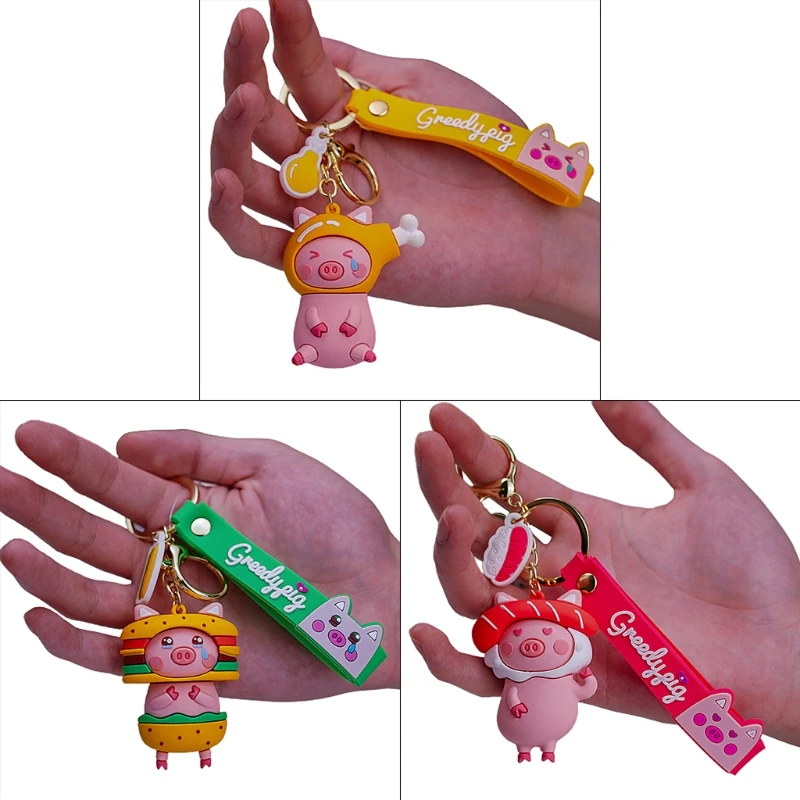 

50LD Cartoon Gourmet Pig Keychain Bag Decoration Pendant Car Key Ring Women Men Jewelry Students Gift Kids Toy