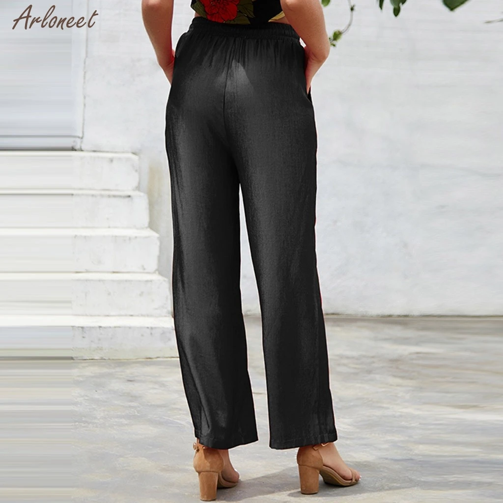 

Fashion Womens Pants Summer Straight Loose Solid Lace Woman Trousers Elastic Waist 2019 New Casual Ladies Pants Autumn