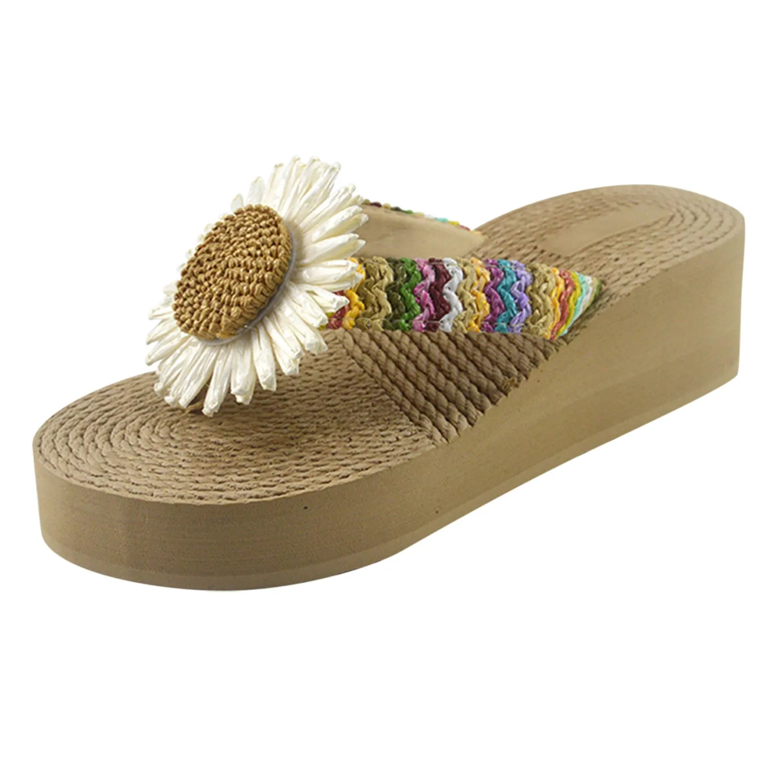 

2021 Summer New Simple Women Weave Beach Breathable Sandals Home Slipper Flower daisy Flip-Flops Wedges Shoes Zapatilla Mujer