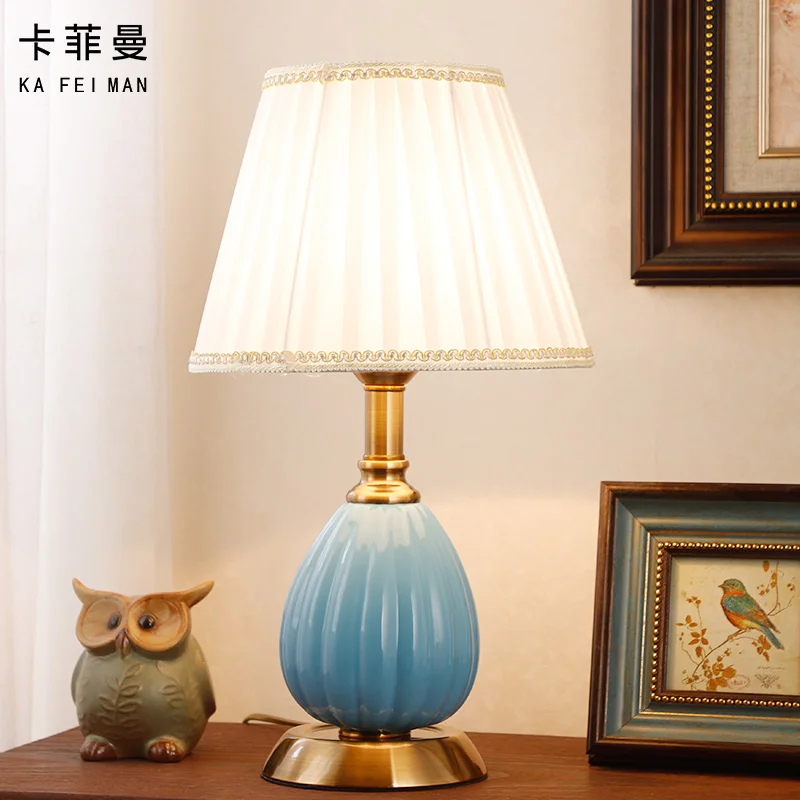 Синяя Керамическая Настольная лампа для спальни американский стиль простой