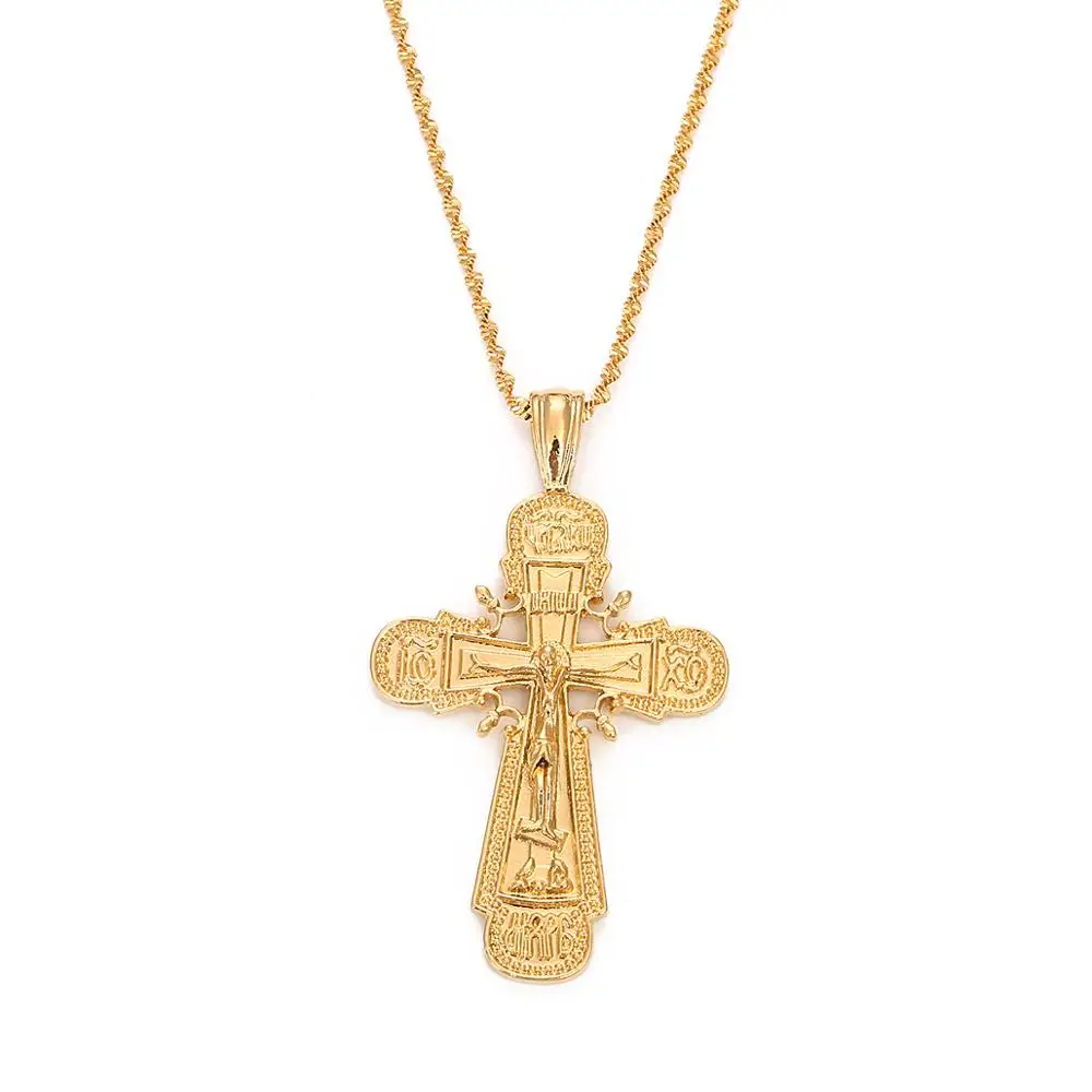 24K золотого цвета подвеска в виде Креста Иисуса Христос ожерелье ювелирные
