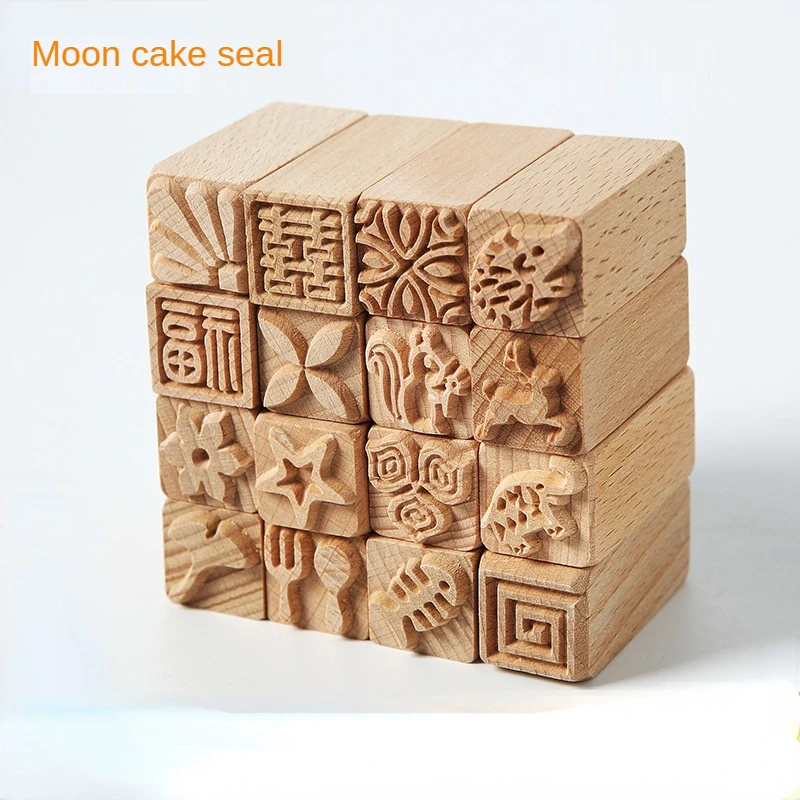 

Ceramic Art Wood Texture Seal 16-piece Solid Wood Cartoon Moon Cake Printing Creative Tool Pottery Clay Mold Stamp