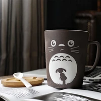 cartoon my neighbor totoro large capacity water cup frosted mug with lid and spoon ceramic cup tea coffee cup kitchen tool