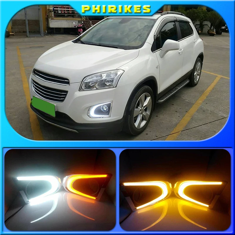 

Дневные ходовые огни для Chevrolet TRAX Chevy 2014, светодиодсветодиодный дневные ходовые огни с желтым указателем поворота и отверстием для противотуманной фары, 1 комплект