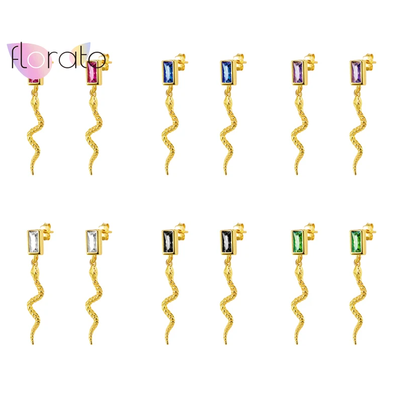 

925 Sterling Silver Ear Needle Zircon Snake Stud Earrings For Women Fashion Jewelry Crystal Animal Earrings Tiny Snake Earrings