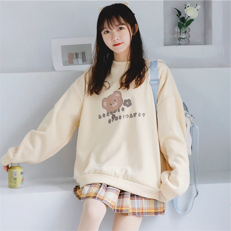 

Japanese-style Sweatshirt Women Fashion Autumn Winter Clothes Women Hoodies Korean Long Sleeve Hoodie Fleece Warm Pullover