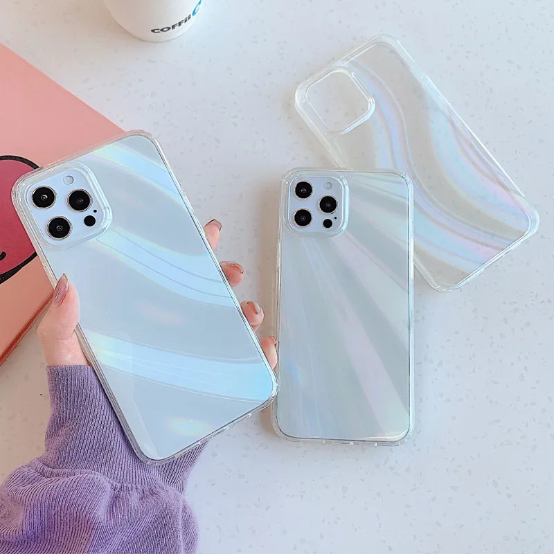 

Luxury Aurora Laser Mirror Phone Case For iphone XR X XS 12 Mini 11 Pro Max 7 8 Plus SE 2020 Silicone Soft TPU Back Cover Shell