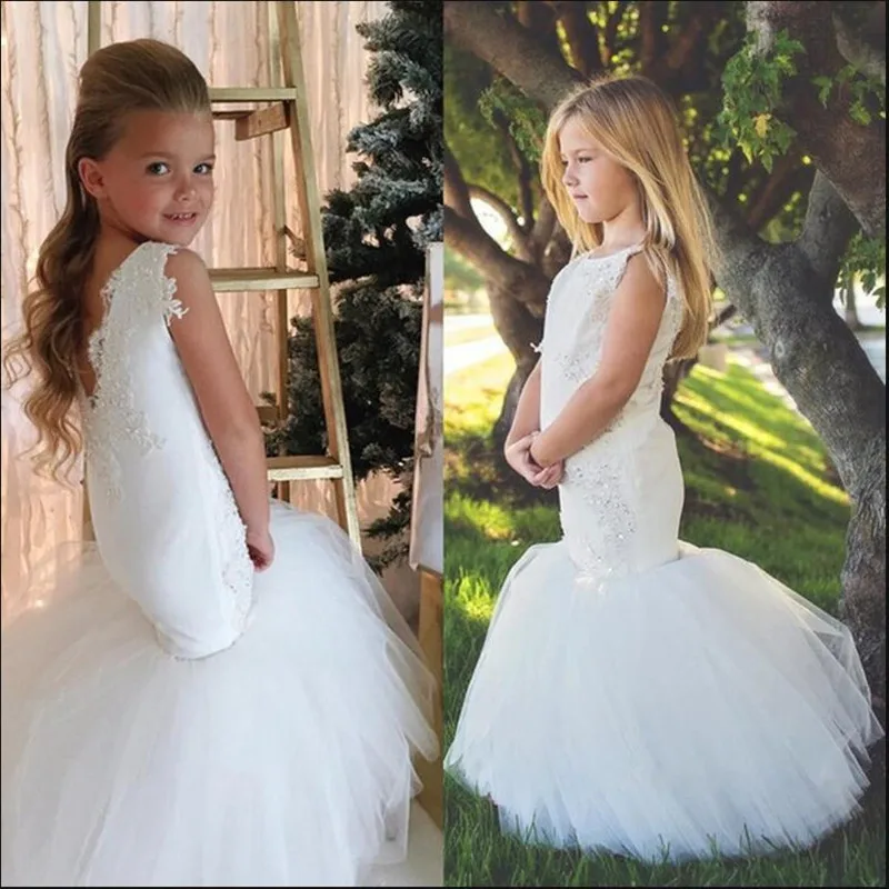 Vestido de Sereia Branco para Meninas Vestidos para Festa de Casamento e Trompete