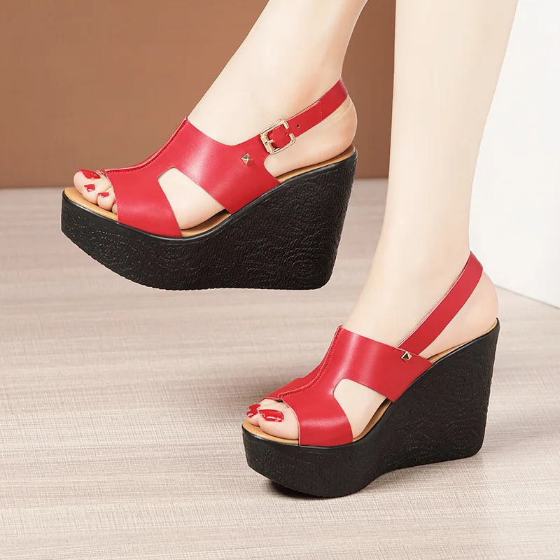 

11cm High Heel Wedges Heel Sandals Women Summer 2021 New Thick Bottomed Platform Open Toe Black White Sandals Size 32 To 43