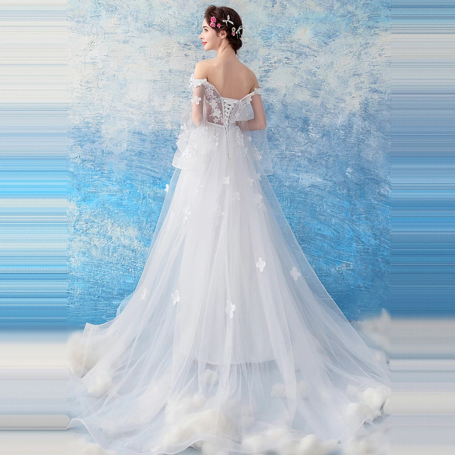 Женское длинное вечернее платье роскошное бальное с расширяющимся книзу рукавом