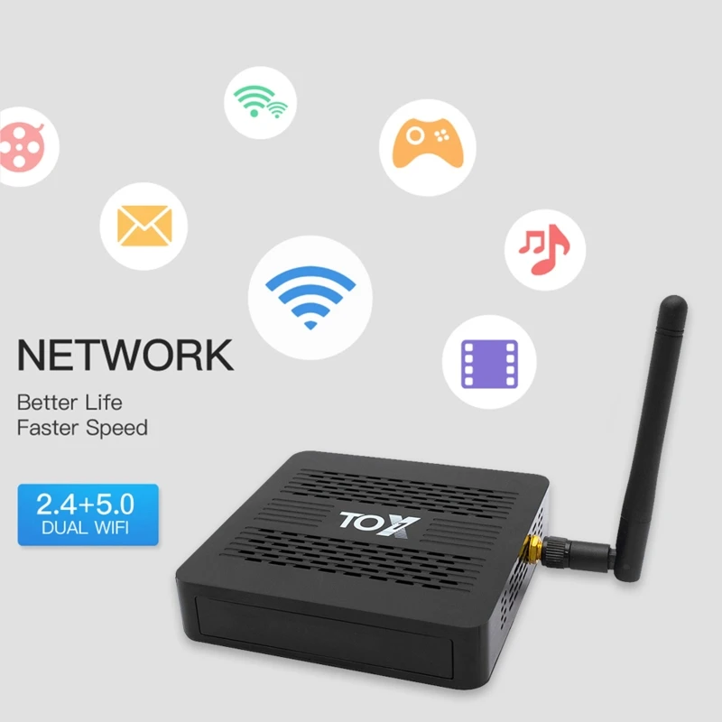 

2021 New TOX1 Android- 9.0 4GB RAM- 32GB ROM WiFi Bluetooth Smart TV 4k HD- Set-Top Box Quad-Core Media Player