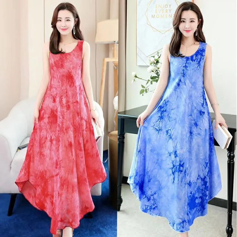 Длинное платье с принтом в стиле бохо синее Пляжное Платье макси цветочным