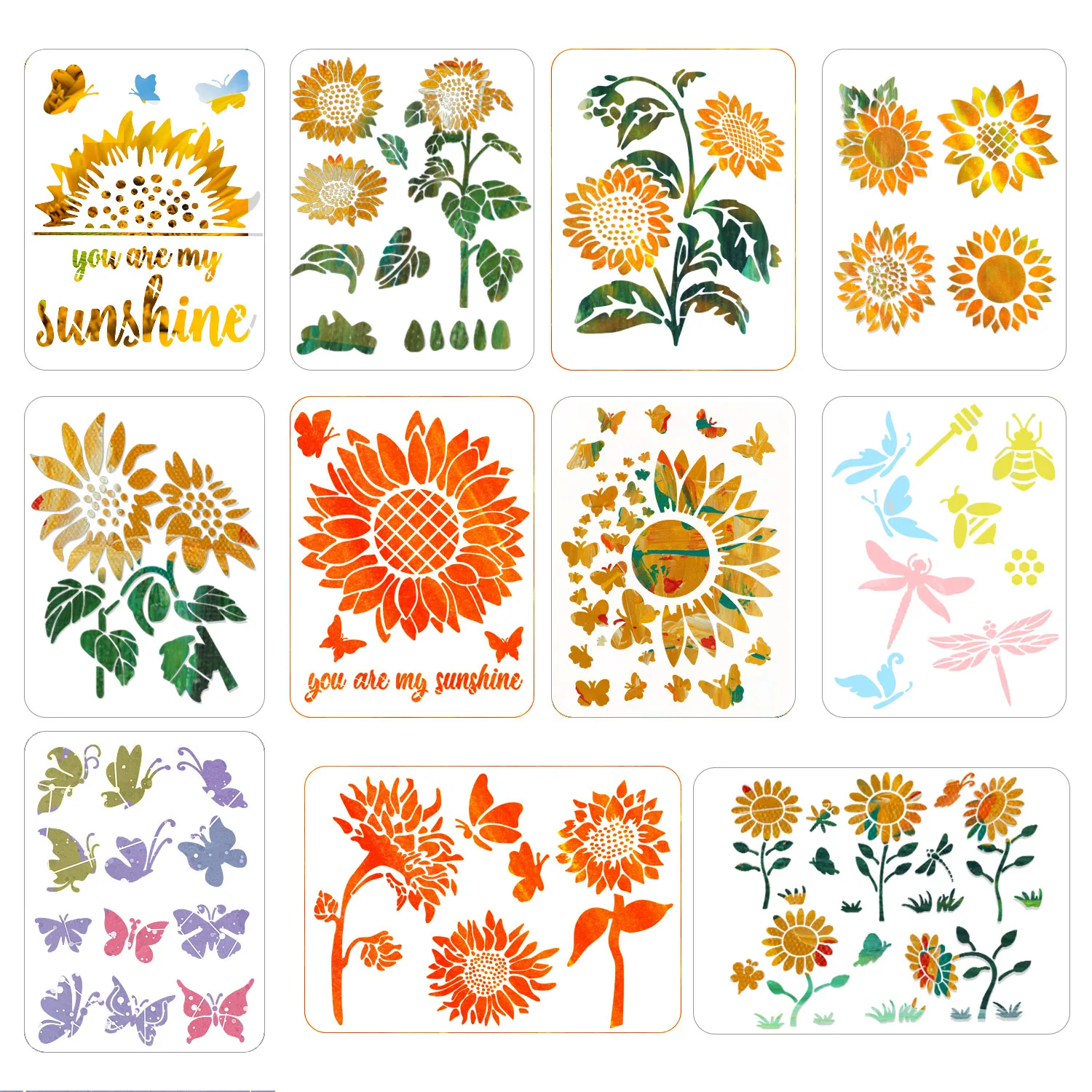 Трафареты для подсолнухов с бабочками и пчелами многоразовые трафареты из