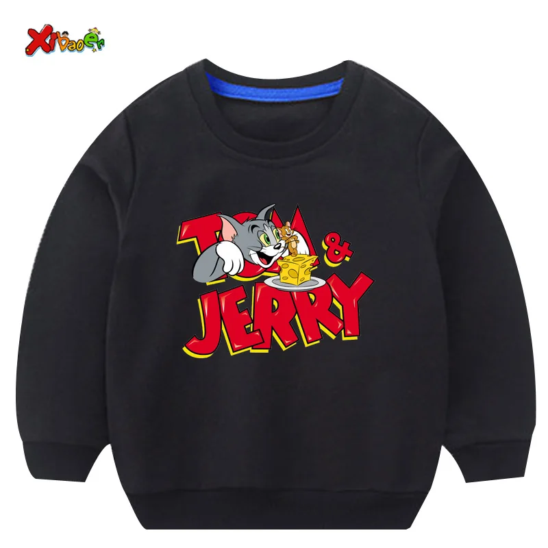 toddler girl sweatshirts baby boy hoodie children Pullover Tops Autumn Fashion Long Sleeve Cartoon Tom and jerry clothing - Цвет: sweatshirt black