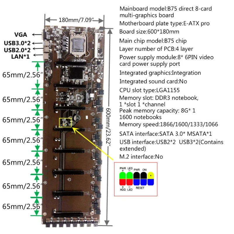 

Mining BTC B75-BTC 8PCI-E Desktop Motherboard B75 BTC Mining Mainboard 20CB