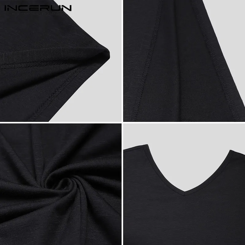

INCERUN Autumn Fashion Men T Shirt Cloak Solid Color Streetwear 2021 V Neck Loose Chic Tops Casual Cape Mens Irregular T-shirts