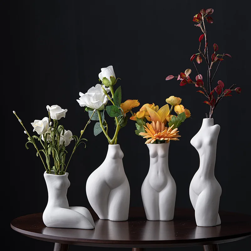 Home Furnishings Ins Human Body Plastic Art Vase Nordic Decoration Ceramic Sculpture White Flower | Дом и сад