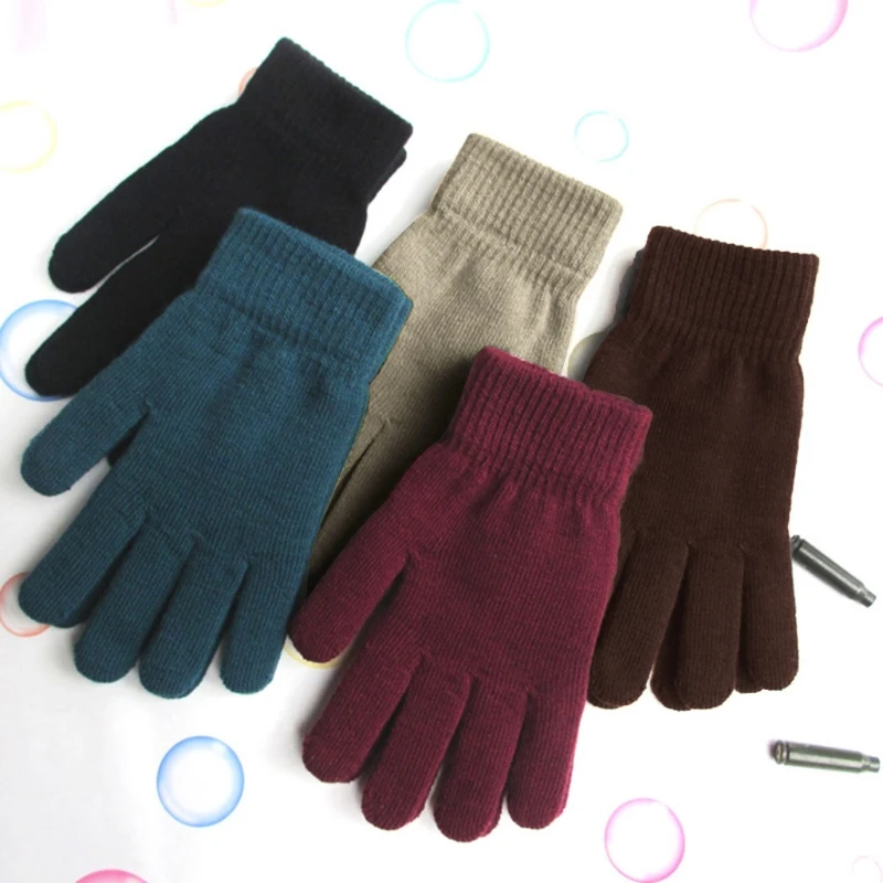 Женские и мужские зимние ребристые вязаные перчатки с полными пальцами базовые