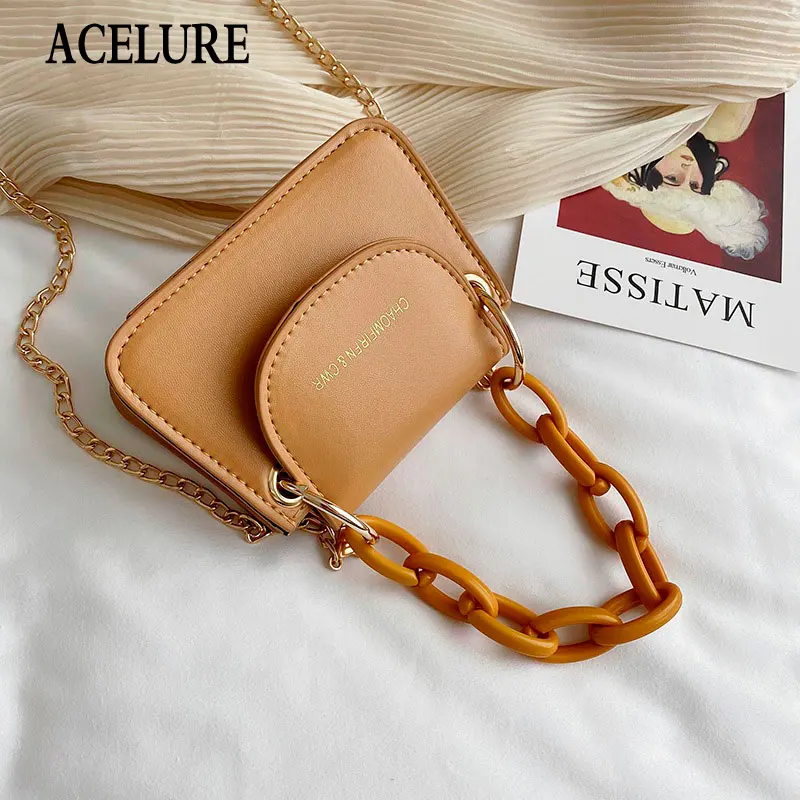 

ACELURE All-match Fashion Solid Color PU Leather Shoulder Crossbody Bags Women Mini Chain Handbags Shopping Party Decor Purse