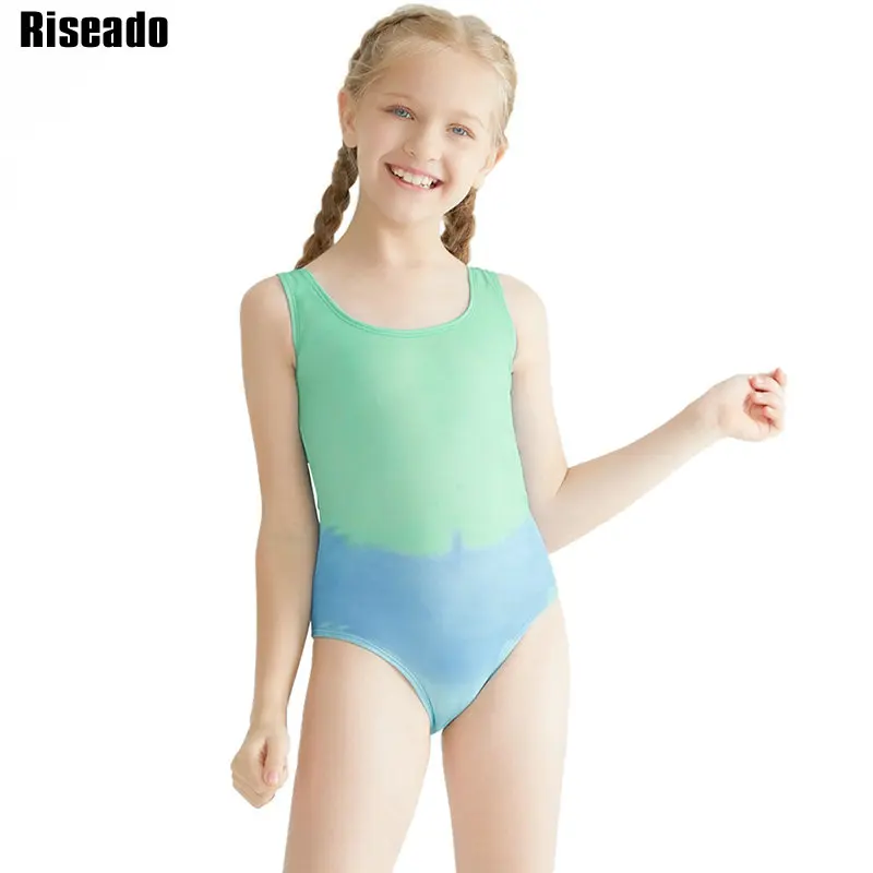 

Riseado Girl One Piece Swimsuit Gradient Swimwear Child 2022 Cute U-back Bodysuit Female Beach Wear Strap Bathing Suit Summer
