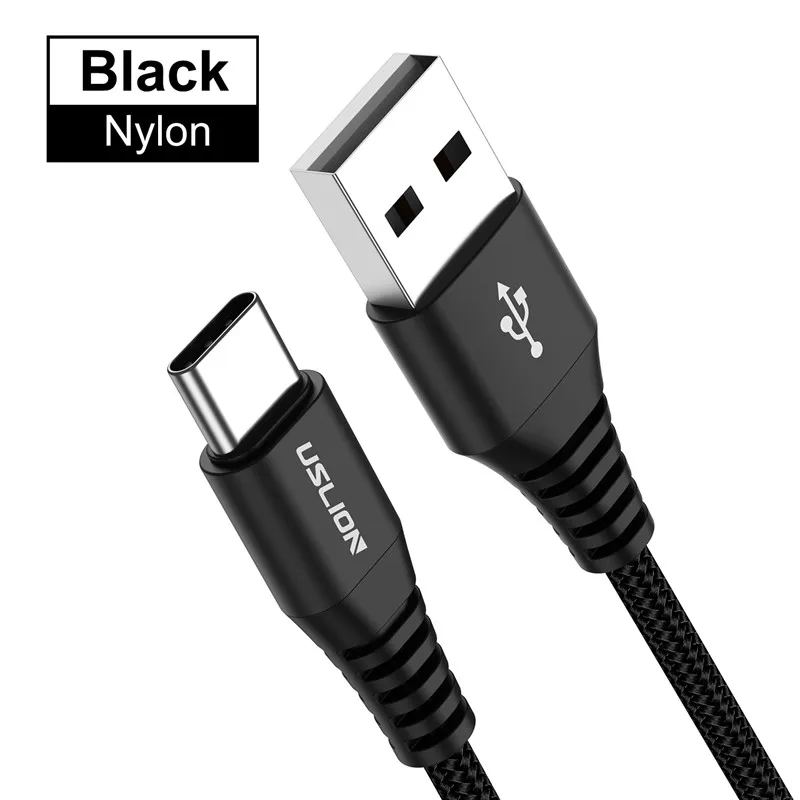 USLION 3A usb type C кабель для samsung S10 S9 S8 Быстрая зарядка type-C Телефон зарядный провод USB C кабель для Xiaomi mi9 Redmi note 7 - Цвет: Black