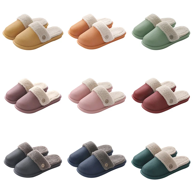 

2021 New Autumn Winter Cotton Home Slippers Women Men Fleece Lined Water Resistant Non-Slip Removable Lining Indoor Slippers