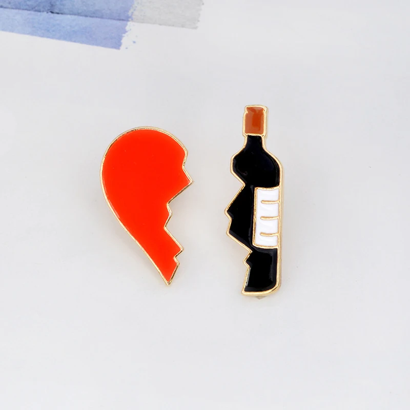 2 шт./компл. разбитое сердце бутылки вина эмаль на булавке модная красивая брошь