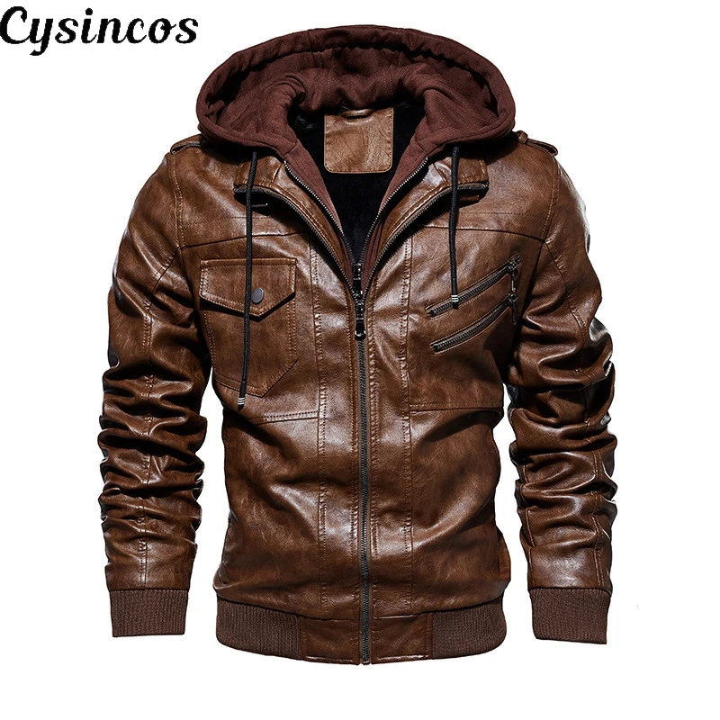 CYSINCOS Мужская Осенняя зимняя модная мотоциклетная куртка из искусственной кожи