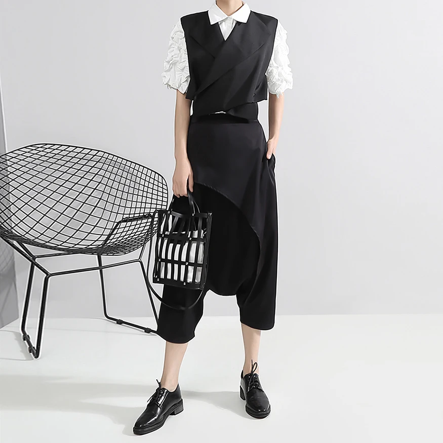 Женский Повседневный жилет без рукавов однотонный черный с поясом и v образным