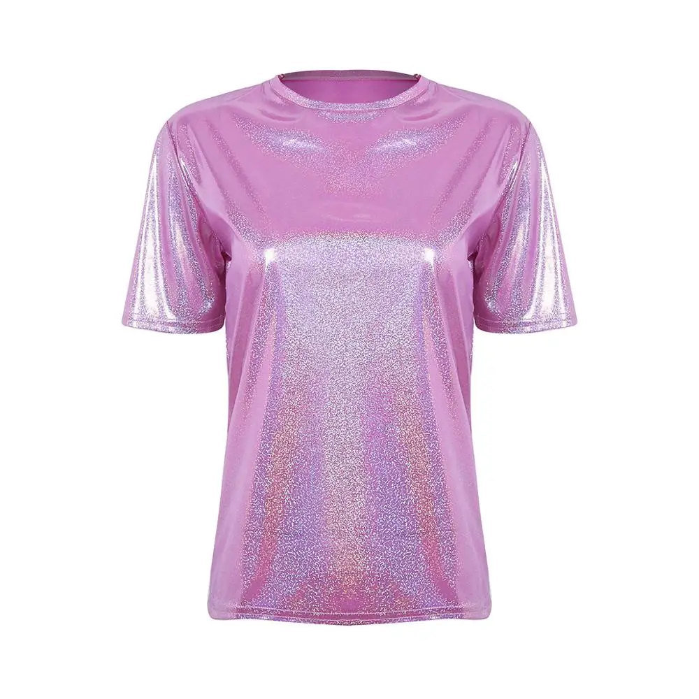 Футболка женская Светоотражающая модная Свободная рубашка с круглым вырезом и