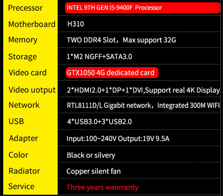 Intel мини игровой компьютер i3 9100F i5 9400F Gigabyte Nvidia GTX1050TI 4G Windows 10 Настольный компьютер 2 HDMI 2,0 1* DP 1* DVI