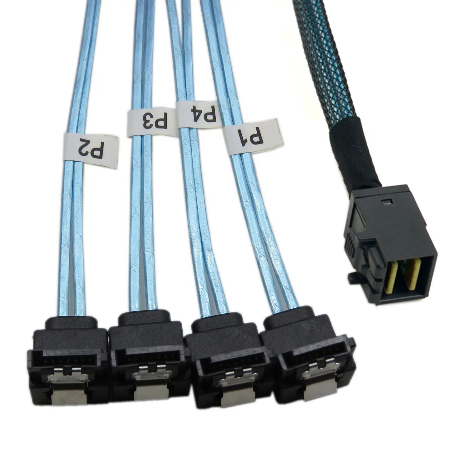 

Jimier 1m Internal SFF-8643 Mini SAS Host to Angled 4 SATA Target Hard Disk 6Gbps Data Server Raid Cable