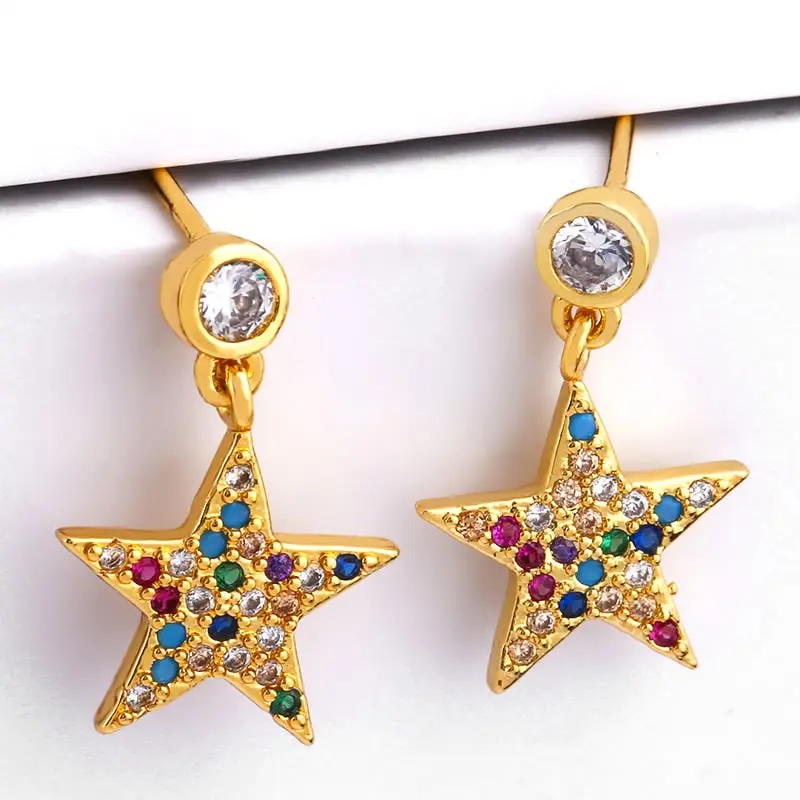 Флола 24K золотые серьги-шпильки женские микро проложить радуга звезда серьги 24k