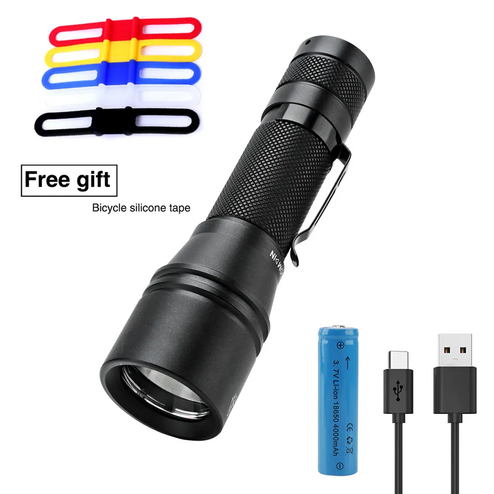 

BORUiT T6 светодиодный вспышка светильник Тип-C Перезаряжаемые походный светильник высокого Мощность 1000LM фонарь 5-режим Водонепроницаемый масш...