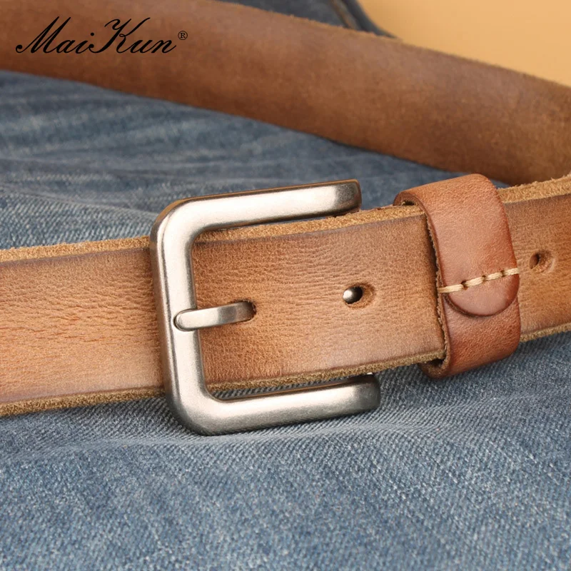 Maikun New Genuine Leather Pin Buckle belt For Men Top Layer Cowskin Trendy Fashion Vintage Simple Business Belt