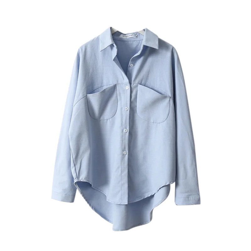 Винтажные женские рубашки, Blusas Roupa, весенние женские летние блузки, корейские женские Топы с длинным рукавом и блузки, женские топы 6658 50 - Цвет: Синий