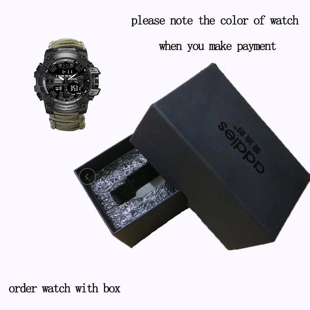 GREEN-WITH BOX Светодиодный часы в Военном Стиле с компасом, 30 м, мужские водонепроницаемые спортивные часы, мужские спортивные часы, ударные спортивные часы, электронные наручные часы - Цвет: GREEN-WITH BOX