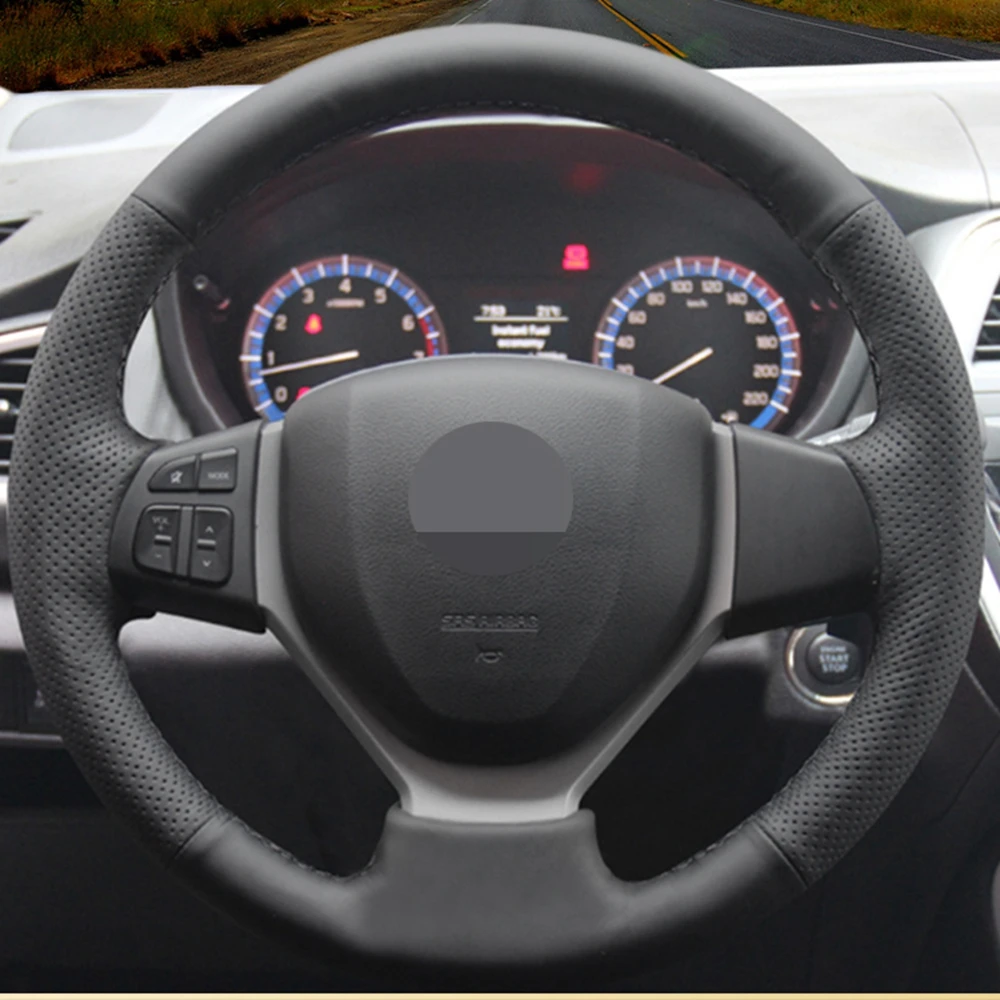 Рука сшитый черный натуральная кожа чехол рулевого колеса автомобиля для Suzuki