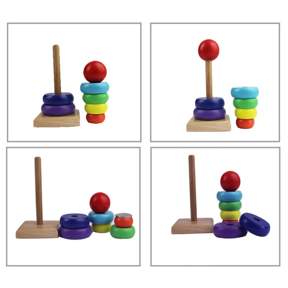 Деревянная многослойная игрушка для малышей Радужное штабелируемое кольцо