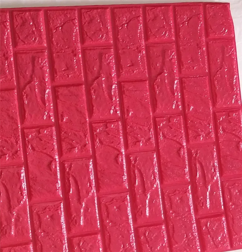 rose red 60X30cm 10pcs 3D Brick Wall Stickers Wallpaper Decor Foam Waterproof Wall Covering Wallpaper for Kids Living Room DIY Background - Цвет: rose red