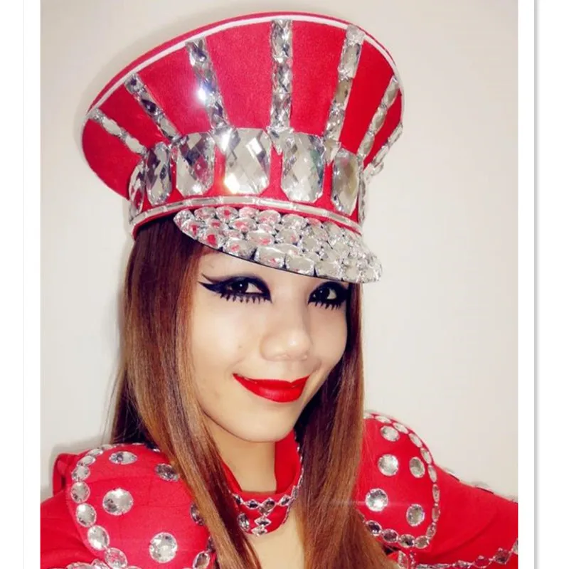 Ds Costume Bling Детские шапки блестящая Алмазная полицейская шапка стразы красная