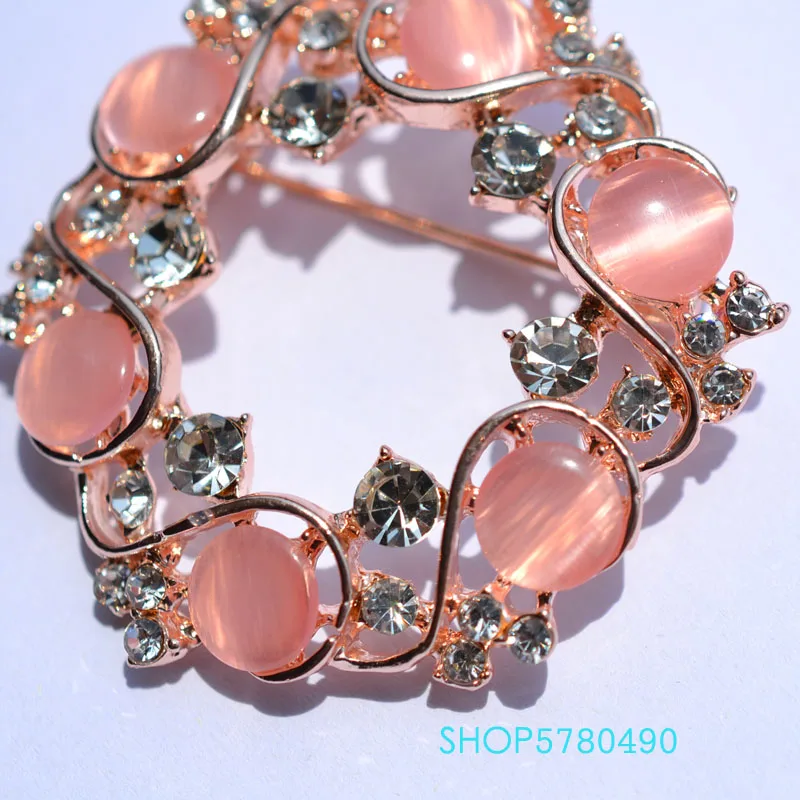 Fashion Jewelry Crystal Floral Brooch Women Resin Brooch Rose Gold Color Breast Pink Garland Ladies Gift Party Dress Accessories images - 6