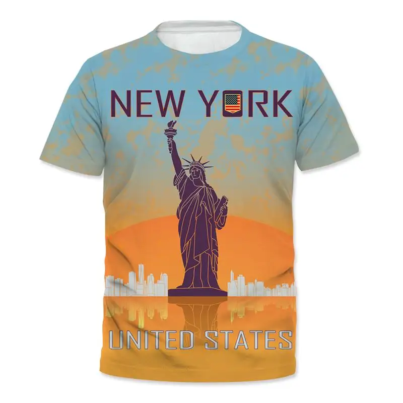 

Летняя рубашка с принтом в виде американского пейзажа, Мужская модная футболка с коротким рукавом, мужская повседневная рубашка с цветным п...