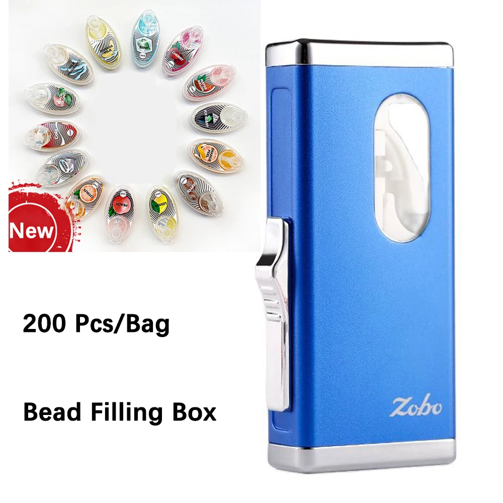 Бренд Zobo, капсульные бусины, металлическая коробка с наполнителем для сигарет, портативные аксессуары для курения, 200 дюймов, искусственный вкус мятной, вишни, черники