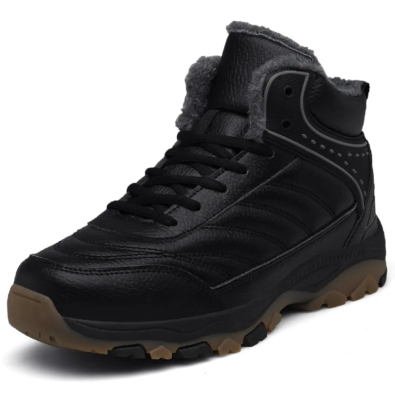 Classic Men Winter Ankle Boots Thick Plush Keep Warm Men Snow Boots Outdoor Man Leather Waterproof Winter Boots Work Shoes 39-48 - Цвет: Fur black