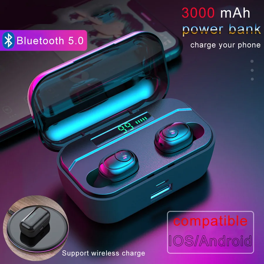 3000 мАч Power Bank True беспроводные Bluetooth наушники с шумоподавлением Беспроводные