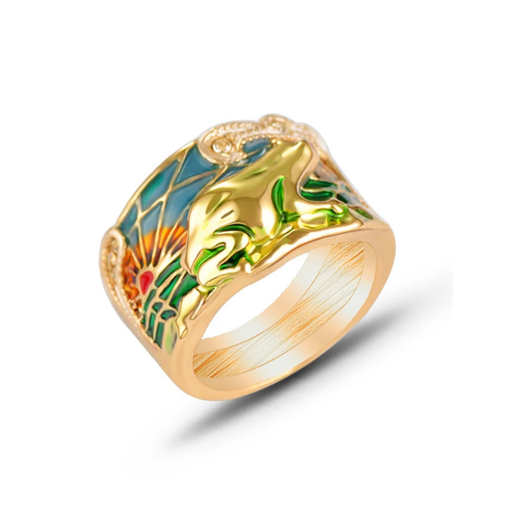 Женское кольцо с зеленой эмалью Yanda вечерние ювелирные украшения золотого цвета