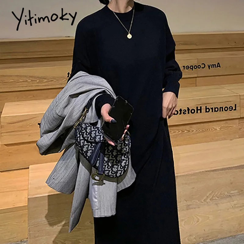 Yitimoky вязаные длинные платья для женщин осень зима 2021 новые корейские пуловеры с