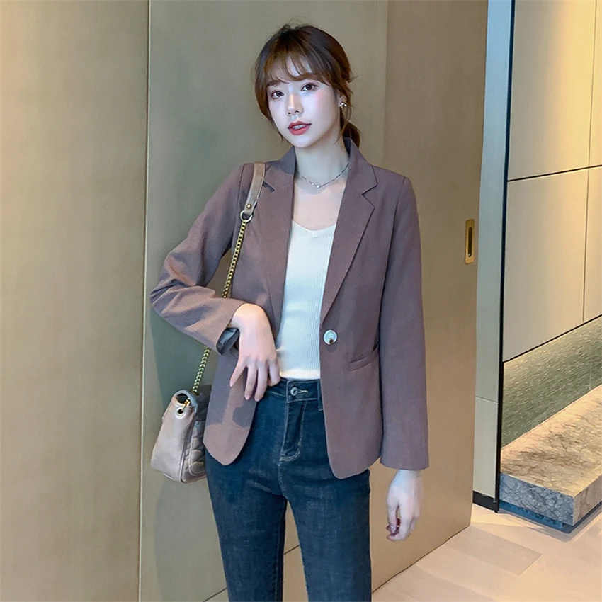

Elegant Long Sleeve Slim Blazer Jacket Women Casual One Button Coat Slim Spring Autumn Lady Office Suit Blazer Jacket Female