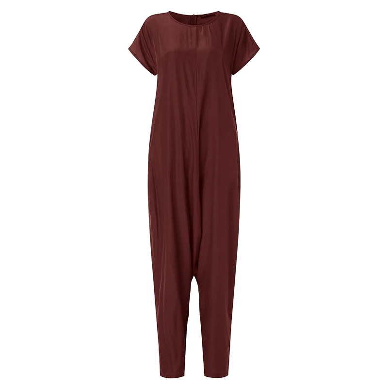 Wine Red Женские комбинезоны с заниженным шаговым швом,, ZANZEA, летние брюки-карго, палаццо, комбинезоны, комбинезоны с коротким рукавом, комбинезон, Macacao Feminino 5XL - Цвет: Wine Red
